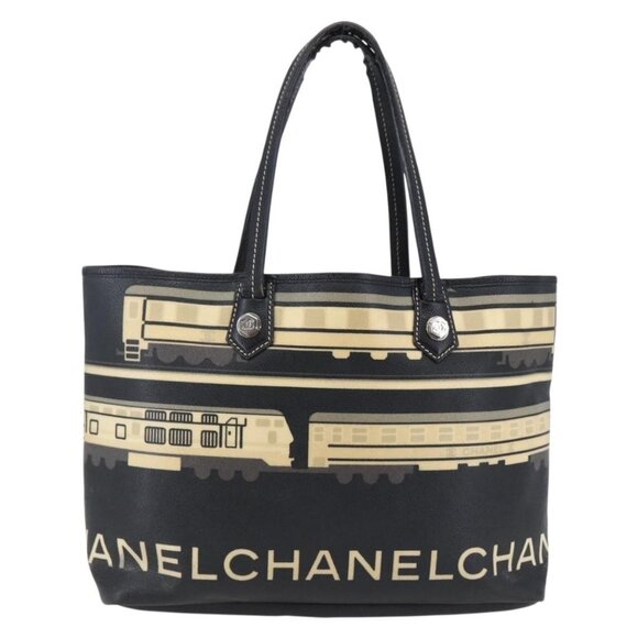 CHANEL Central Station Tote Bag PVC Canvas Black Silver CC Auth BA6549 - Picture 2 of 16